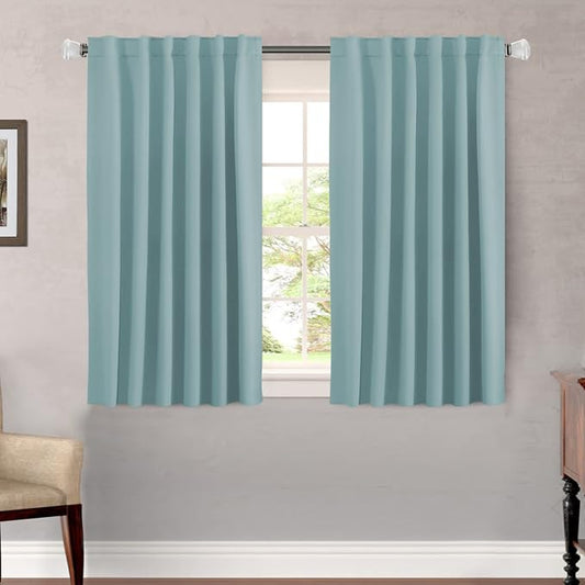 H.VERSAILTEX Blackout Curtains Thermal Insulated Window Treatment Panels Room Darkening Blackout Drapes for Living Room Back Tab/Rod Pocket Bedroom Draperies (2 Panels, Mineral Blue, 52 x 45 Inch)