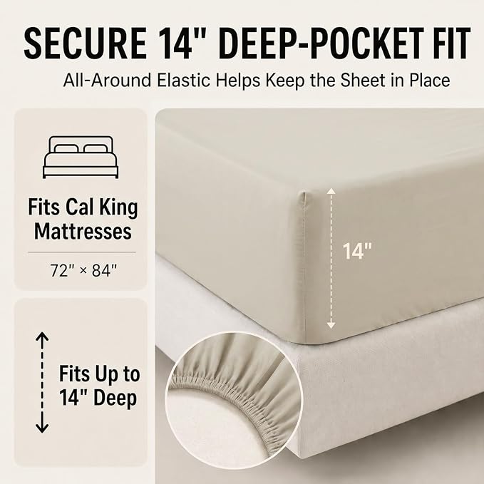California King Comforter Set Oatmeal - 7 Pieces Bed in a Bag | OEKO-TEX Certified, All-Season, Bedroom, Guest Room, Down-Alternative Comforter + Flat & Fitted Sheets + 4 Pillowcases