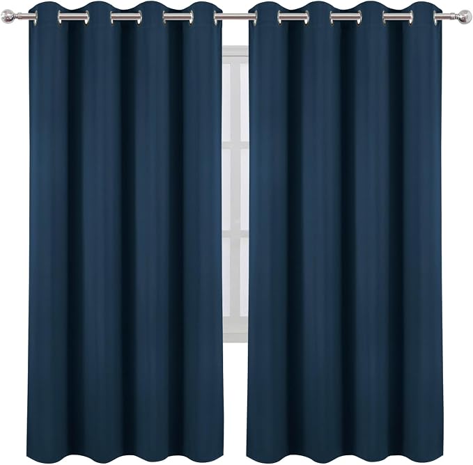 Blackout Curtains 66 x 72 Inch Long Navy Blue Curtains Set of 2 Panels Room Darkening Curtains for Bedroom and Living Room