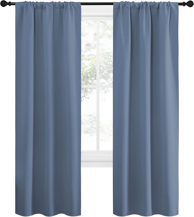 NICETOWN Blackout Curtains for Living Curtains, Home Decoration Solid Thermal Insulated Draperies & Drapes, Blackout Window Curtains for Kitchen (Stone Blue, 2 Panels, 34 in x 72 in (W x L))
