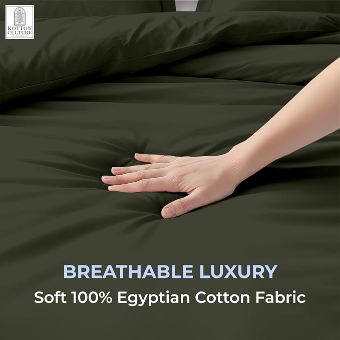Kotton Culture 3 Pc California King Duvet Cover Set-100% Egyptian Cotton 600 Thread Count Ultra Soft Premium Durable Comforter Cover Zipper Closure & Corner Ties- (Olive Green, 104" X 98")