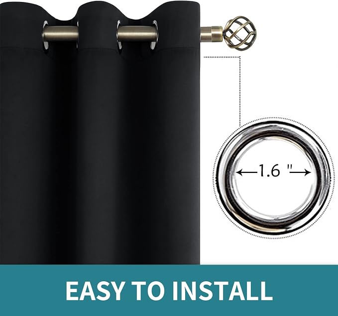 BGment Short Curtains for Small Window 45 Inch Long - Black 2 Panels | Grommet top, Blackout, Room Darkening, Sunblock, Thermal Insulated, Window Drapes for Kitchen, 38x45 Inch
