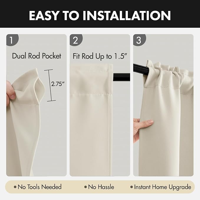 MIULEE Cream Beige Blackout Curtains 4 Panels Set 72 Inch Length Bedroom | Thermal Curtains for Summer Heat, Light Blocking Privacy Window Drapes, Top&Bottom Rod Pocket