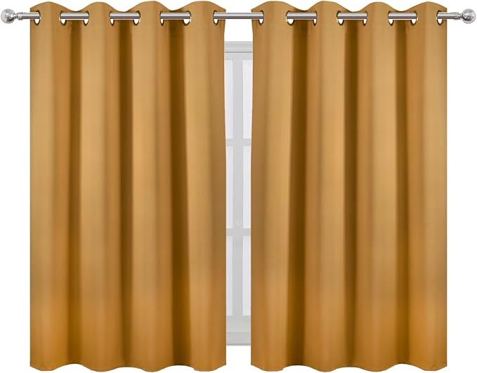Mustard Yellow Thermal Blackout Curtains/52 x 45 Inch/Set of 2 Panels Room Darkening Curtains