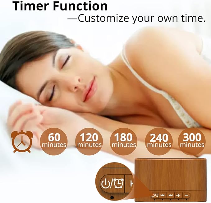 White Noise Machine plug-in Sound Machine with 20 Non Looping Natural Soothing Sounds and Memory Function Sleep Timer Sleep Machine with Sleep Therapy for Baby Kids Adults-New Wood Grain Added in 2025