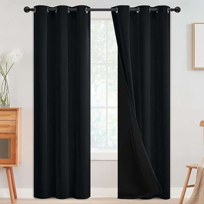 SimpleHome Black 100% Blackout Curtains Room Darkening Living Room 84 Inch | Curtains for Bedroom,Thermal Insulated Grommet Window Drapes,Curtains for Living Room with Black Back,38 x 84 Inch,2 Panels