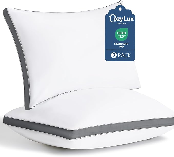 CozyLux Pillows Queen Size Set of 2, Gusseted Bed Pillow, 18 x 28 Inch | Soft Supportive Down Alternative Pillows for Side, Back & Stomach Sleepers, OEKO-TEX Certified, Hotel Quality, Dark Grey