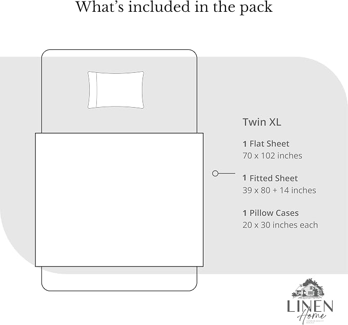 Linen Home 100% Cotton Percale Sheets Twin XL Size, Pastel Turk, Deep Pocket, 3 Pieces Set- 1 Flat, 1 Fitted and 1 Pillowcase, Crisp Cool and Long Staple Strong Bed Linen