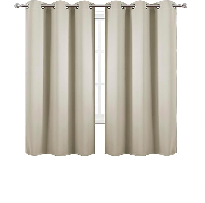 Light Beige Blackout Curtains 34 x 63 Inch Length/Set of 2 Curtain Panels/Thermal Insulated Room Darkening Blackout Curtains for Bedroom