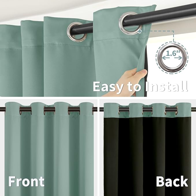 BGment Short 100% Blackout Curtains for Bedroom, Thermal Insulated Lined Energy Efficiency Noise Reducing Grommet Curtains 54 Inch Length for Small Window 2 Panels Each 42 Inch Wide, Frosty Green