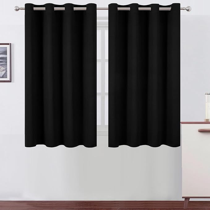 Blackout Curtains 66 x 54 Inch Long Black Curtains Set of 2 Panels Room Darkening Curtains for Bedroom and Living Room