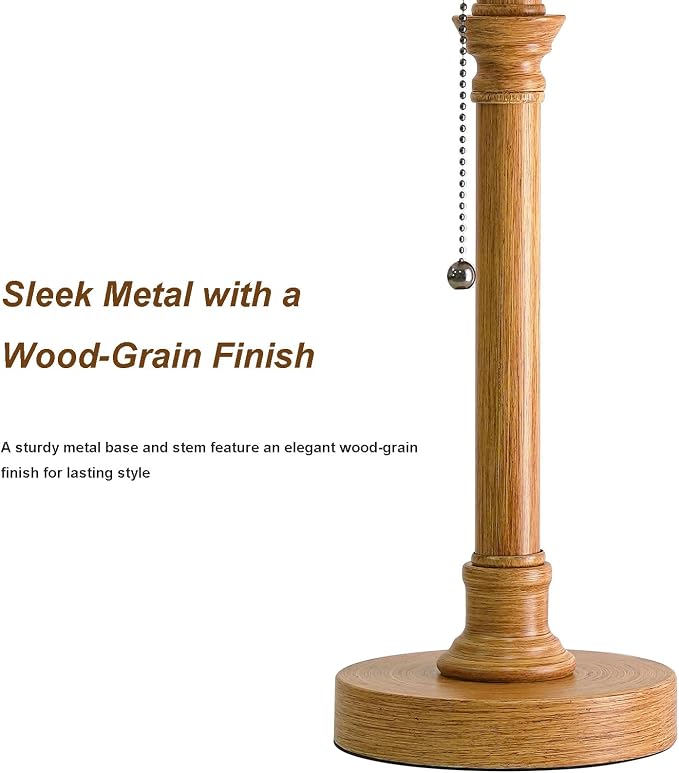 19.5" Wood Grain Rustic Table Lamps Set of 2 for Living Room Bedroom | Pull Chain Switch Bedside Table Lamps, White Linen Shade, Small Desk Lamp for Living Room, Bedroom, Home Office, Nursery