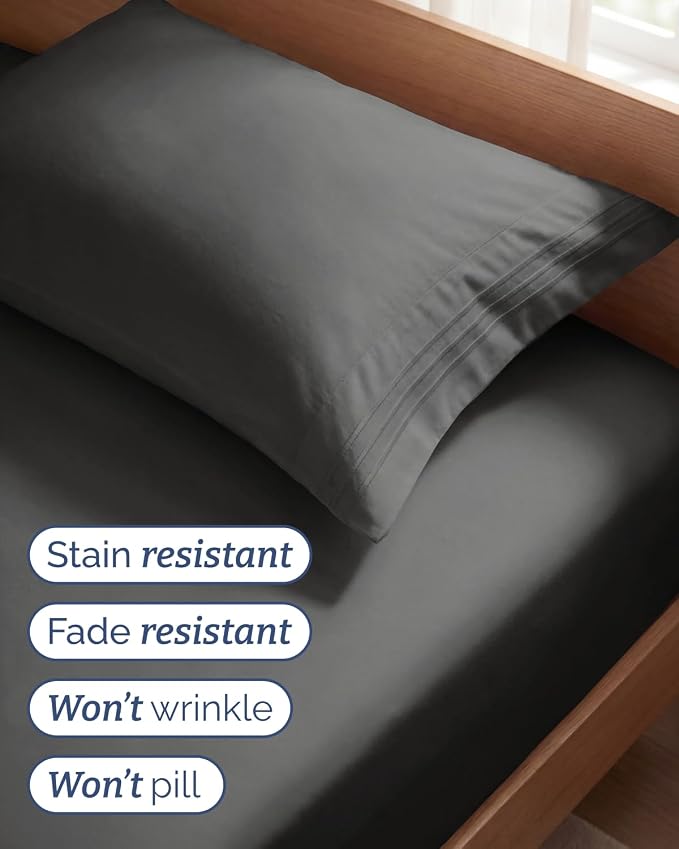 Twin Size 3 Piece Sheet Set - Comfy Breathable & Cooling Sheets - Charcoal | Hotel Luxury Bed Sheets for Women & Men, Deep Pockets, Easy-Fit, Extra Soft and Wrinkle Free Sheets, Oeko-Tex Bed Sheet Set