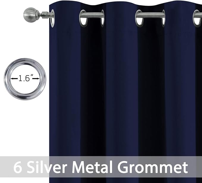Yakamok Room Darkening Curtains 42x72 inch Length Navy Blue-Living Room | 2 panels,grommet blackout window treatment,thermal insulated,light blocking drapes,privacy protection,bedroom dining room