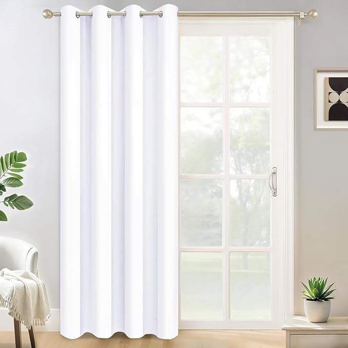 Yakamok Pure White Room Darkening Curtains 84 inch Sliding Door Drapes | 1 Extra-wide Panel,W52xL84,Soft Triple-weave,Grommet,Blackout Thermal Insulated Drapes,Privacy,Light Reduction,Patio doors