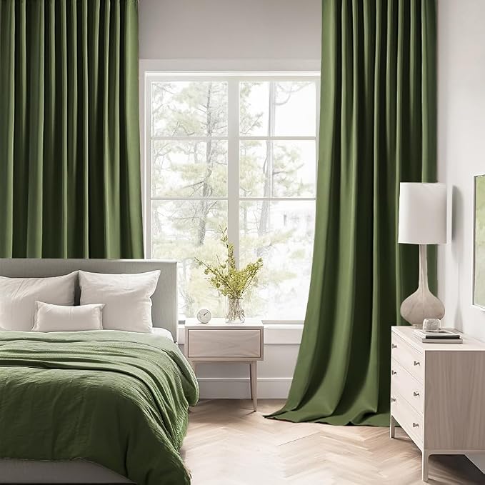 MIULEE Olive Green Back Tab Blackout Curtains 52x120 Inch Long 2 Panels Set | Rod Pocket Pinch Pleated, Thermal Insulated, Bedroom Living Room Darkening Privacy Drapes, Extra Long Light Blocking Curtains