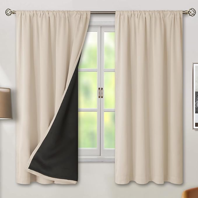 BGment Champagne Blackout Curtains for Bedroom 63 Inch Length 2 Panels Set | Thermal Insulated, Full Room Darkening Noise Canceling, Living Room Curtains with Rod Pocket, 52 x 63 Inch