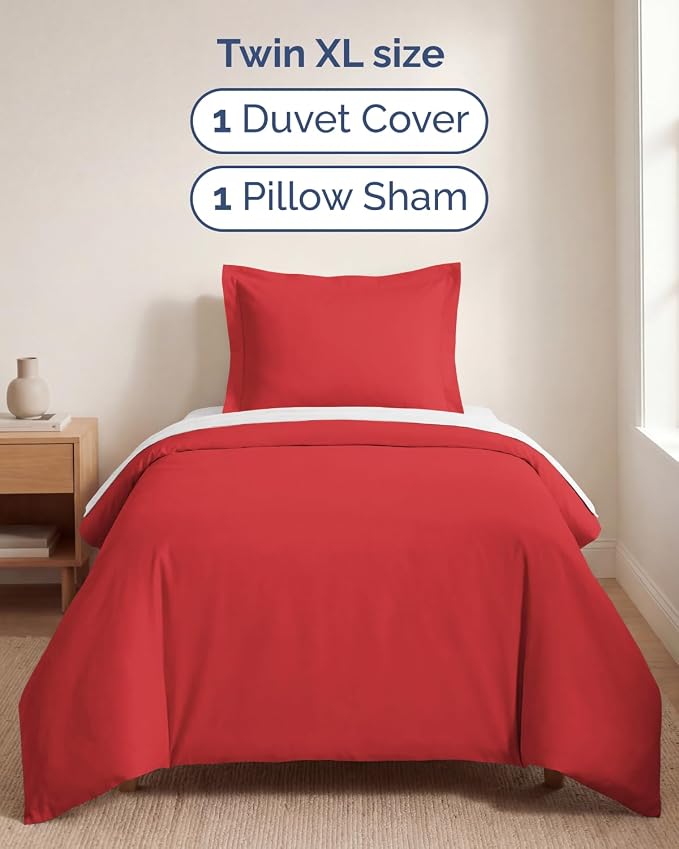 Duvet Cover Twin/Twin XL Size - Soft 2 Piece with Zipper Closure - Red | Extra Soft, Breathable, Twin/Twin XL Duvet Cover 68" x 90" w/ 1 Pillow Sham, Zipper Closures & Ties, Women, Men, Kids & Teens
