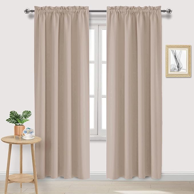 DWCN Blackout Curtains for Bedroom Living Room 52 x 95 Inch Long Camel | 2 Panels Set, Room Darkening, Thermal Insulated, Light Blocking, Rod Pocket Drapes, Noise Reducing Window Treatments