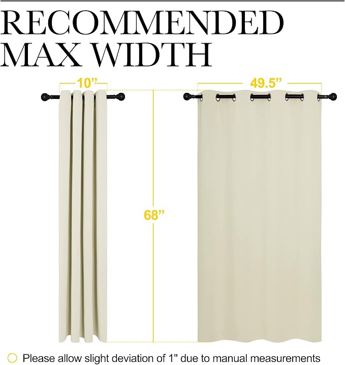 NICETOWN Beige Room Darkening Curtains for Cafe 55" w x 68" L 2 Panels | Blackout Thermal Insulated Grommet Draperies Drapes for Kitchen Window Treatments, Light Blocking Noise Reducing Home Decor