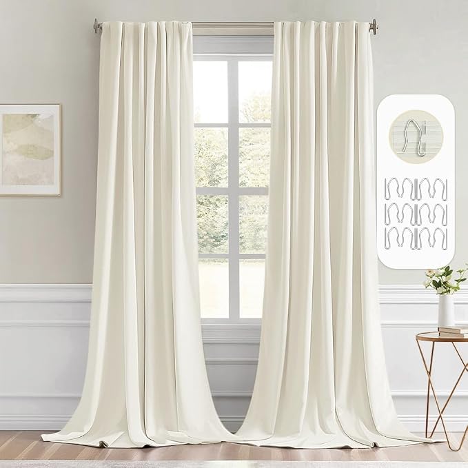 MIULEE Cream Back Tab Blackout Curtains 52x108 Inch Long 2 Panels Set | Rod Pocket Pinch Pleated, Thermal Insulated, Bedroom Living Room Darkening Privacy Drapes, Extra Long Light Blocking Curtains