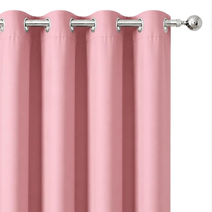 Blackout Curtains 52 x 90 Inch Long Pink Curtains Set of 2 Panels Room Darkening Curtains for Bedroom and Living Room