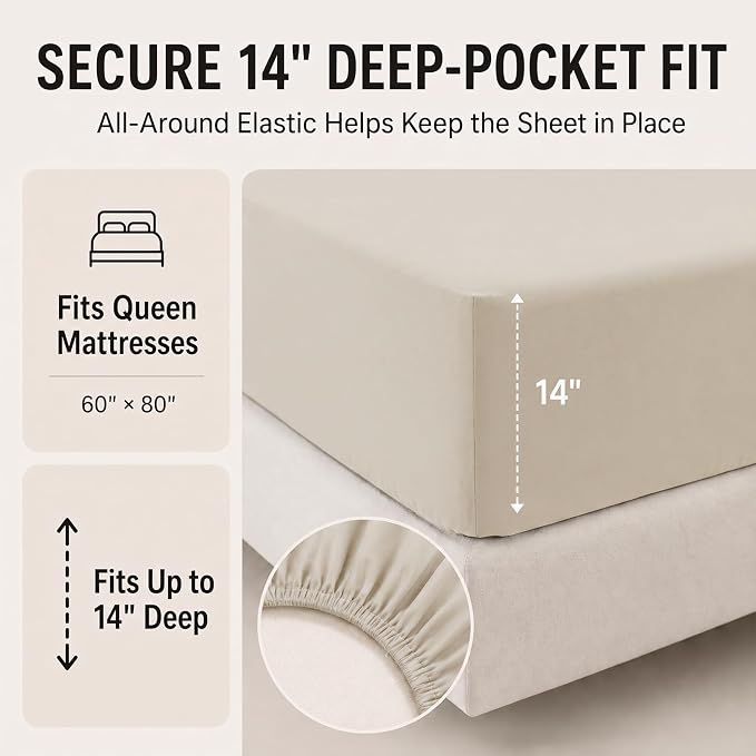 Oversized Queen Comforter Set Beige - 7 Pieces Bed in a Bag | OEKO-TEX Certified, All-Season, Bedroom, Guest Room, Down-Alternative Comforter + Flat & Fitted Sheets + 4 Pillowcases