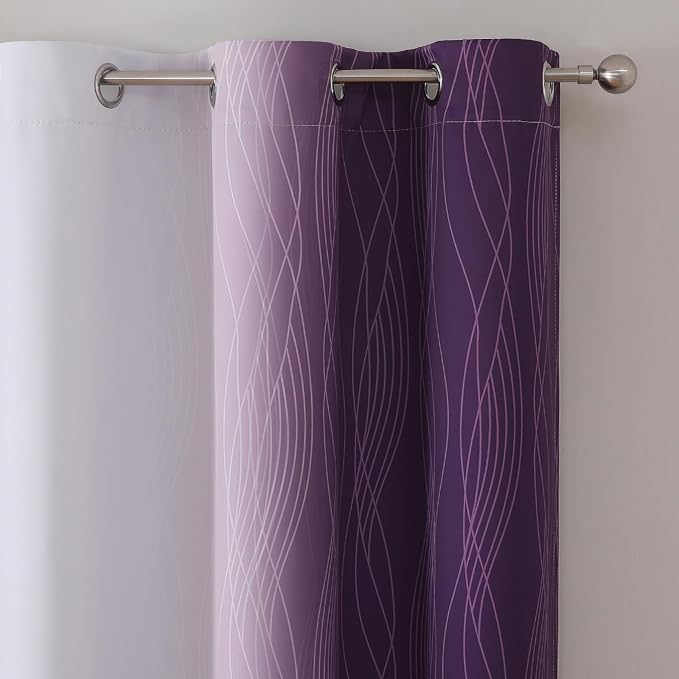 Purple and Greyish White Ombre Blackout Curtains for Bedroom 72 Inches Long | Estelar Textiler Living Room Darkening Gradient Curtain,Light Blocking,Thermal Insulated Grommet Window Drapes,42x72,2 Panels