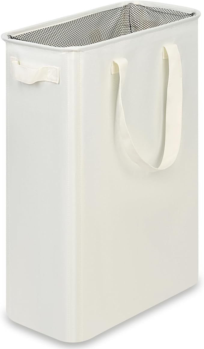 efluky Slim Laundry Basket, Narrow Laundry Hamper with Handles, Collapsible Dirty Clothes Hamper, Tall Laundry Bin for Laundry Room, Dorm and Bedroom, 12.7 Gallons(48L) Beige