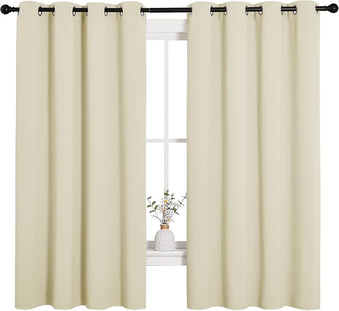 NICETOWN Beige Room Darkening Curtains for Cafe 55" w x 68" L 2 Panels | Blackout Thermal Insulated Grommet Draperies Drapes for Kitchen Window Treatments, Light Blocking Noise Reducing Home Decor