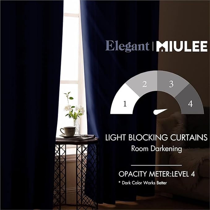 MIULEE Navy Blue Blackout Bedroom Curtains Drapes 84 Inch Long 52"x84" | Grommet Top, Room Darkening Window Drapes, Privacy Protection, Thermal Insulated, Heat Blocking, Light Blocking