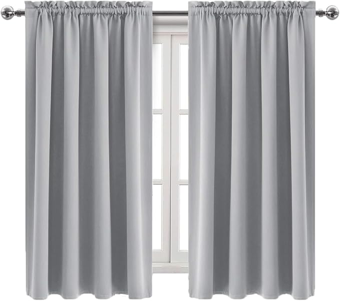DWCN Blackout Curtains for Bedroom Living Room 38 x 63 Inch Long 2 Panels | Room Darkening, Thermal Insulated, Light Blocking, Rod Pocket Drapes, Noise Reducing Window Treatments, Silver Grey