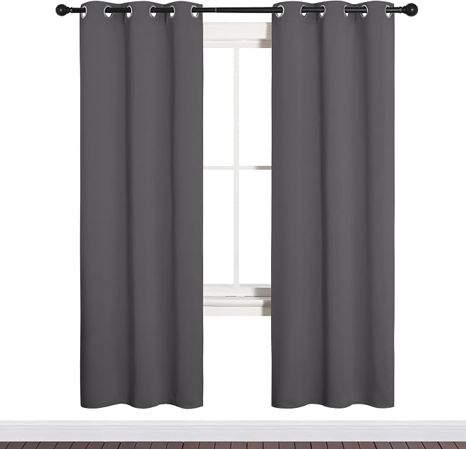NICETOWN Grey Blackout Curtains for Bedroom 34" Wide x 72" Long 2 Panels | Thermal Insulated Grommet Top Draperies Drapes for Basement, Light Blocking Noise Reducing Room Darkening Window Treatments