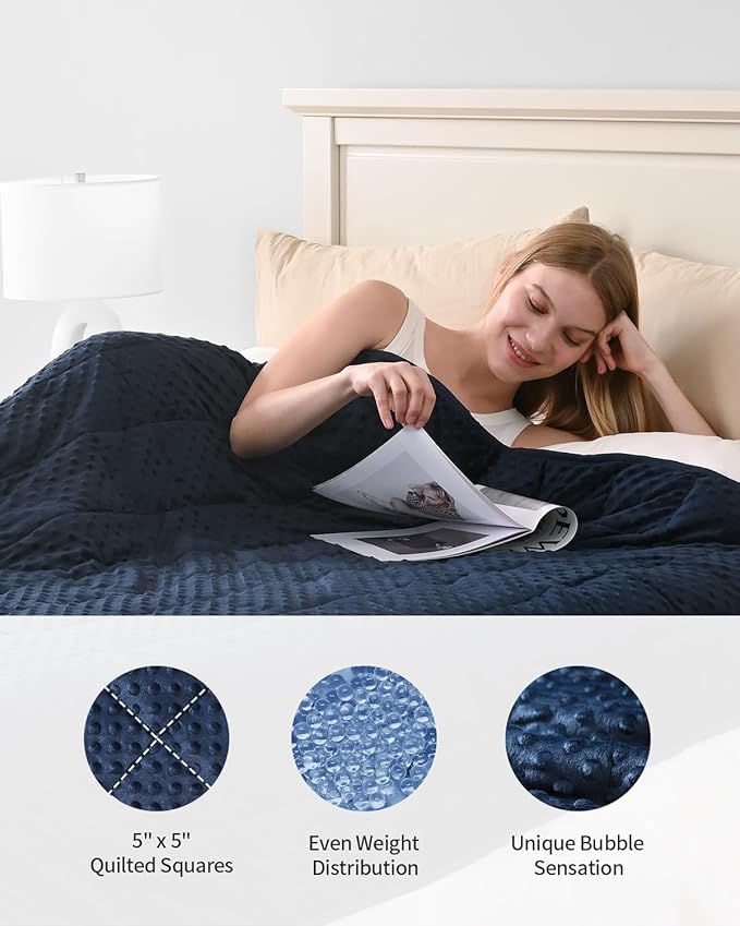 Mr. Sandman Weighted Blanket for Adults, Full Size 12 lbs, 48 x 72 Inches | Cooling Soft Minky for Hot Sleepers; Machine Washable; Filled with Glass Beads; Heavy Bed Throw for Sleep; Navy Blue