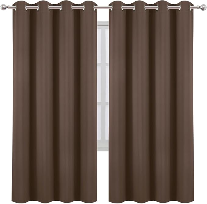 Blackout Curtains 66 x 72 Inch Long Chocolate Curtains Set of 2 Panels Room Darkening Curtains for Bedroom and Living Room