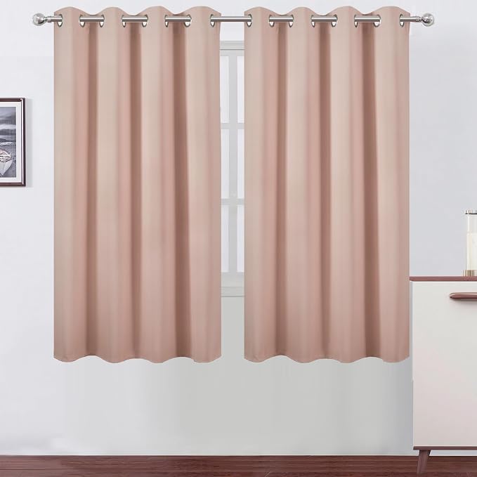 Blush Blackout Curtains 52 x 63 Inch Length/Set of 2 Curtain Panels/Thermal Insulated Room Darkening Curtains for Bedroom and Living Room