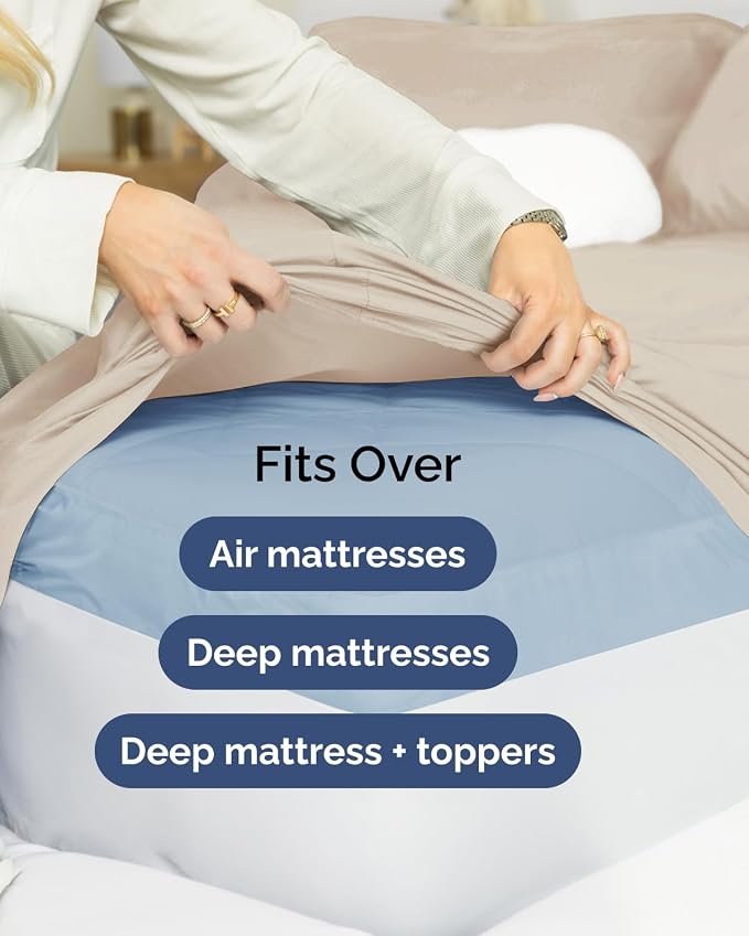 CGK Unlimited Extra Deep Flex Top Split Head King Sheet Set - 6 Piece Breathable and Cooling Sheets - Hotel Luxury Bedding for Women, Men, Kids & Teens - Easy Secure Fit - Extra Deep Pockets - Wheat