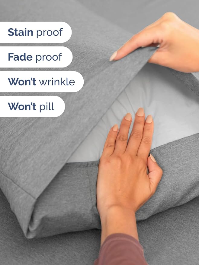 Extra Deep King Sheet Set - 4 Piece Breathable & Cooling - Heathered Grey | Easily Fits 18 to 24 inch Mattress - Ultra Soft, Wrinkle & Fade Free with Extra Deep Pockets - Comfy Hotel Luxury Bedding