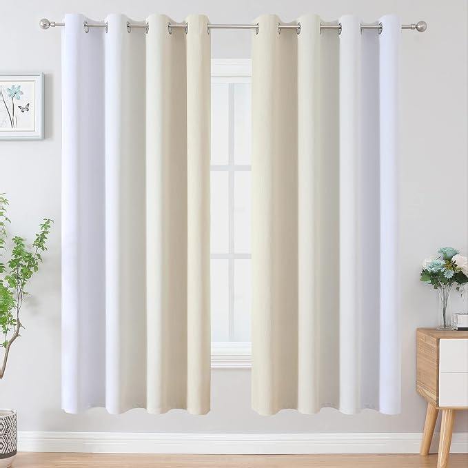 Beige and Greyish White Ombre Blackout Curtains Living Room 72 Inches Long | Estelar Textiler Thermal Insulated,Full Room Darkening,Energy Saving,Grommet Window Drapes for Bedroom, 52Wx72L, 2 Panels