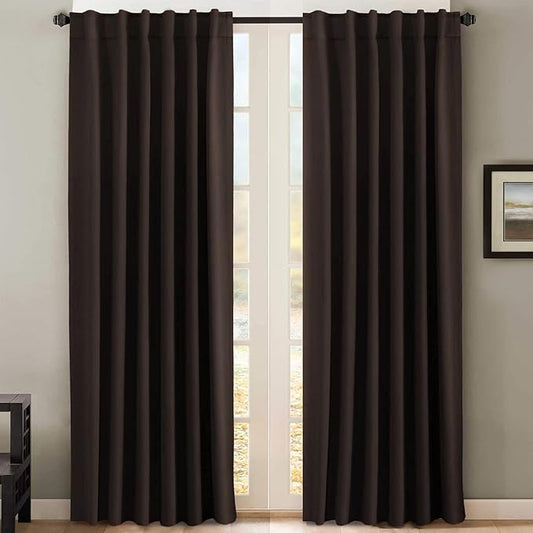 H.VERSAILTEX Blackout Curtains Thermal Insulated Window Treatment Panels Room Darkening Blackout Drapes for Living Room Back Tab/Rod Pocket Bedroom Draperies, 52 x 84 Inch, Chocolate Brown, 2 Panels