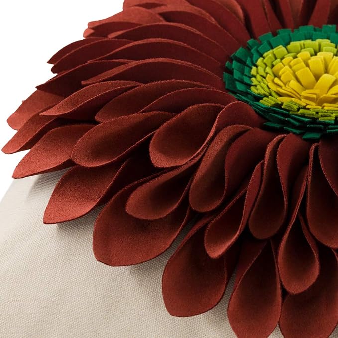 OiseauVoler 3D Sunflower Throw Pillow Covers Decorative Floral Pillowcases Cushion Cases Home Sofa Bed Guest Room Decor Rust Red 18x18 Inches