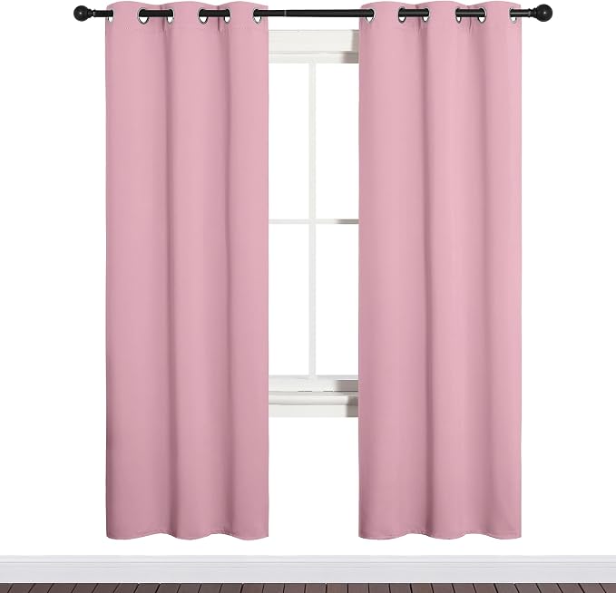NICETOWN Bedroom Curtain Panels, 1 Pair, 34 by 72-inch, Crystal Pink | Blackout Draperies, Thermal Insulated Solid Grommet Blackout Curtains/Drapes
