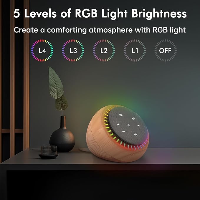 DreamSky Sound Machine for Sleep, White Noise for Sleeping Adults & Baby | Brown Noise Fan for Office Privacy & Noise Canceling, 26 Sounds & RGB Night Light, USB-C Powered for Home Travel