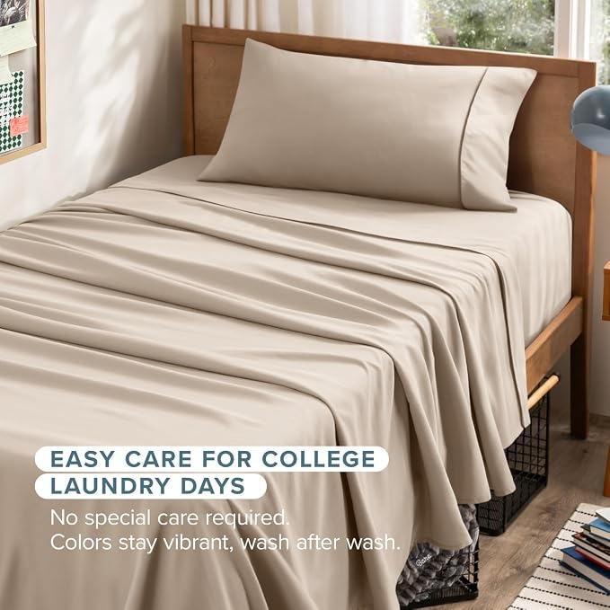 Bare Home Twin XL Sheet Set - 1800 Ultra-Soft (Twin XL, Pebble) | Deep Pockets 6 to 15 Inches, Breathable, Hypoallergenic, Hotel Luxury, Easy Fit, Soft, All-Season