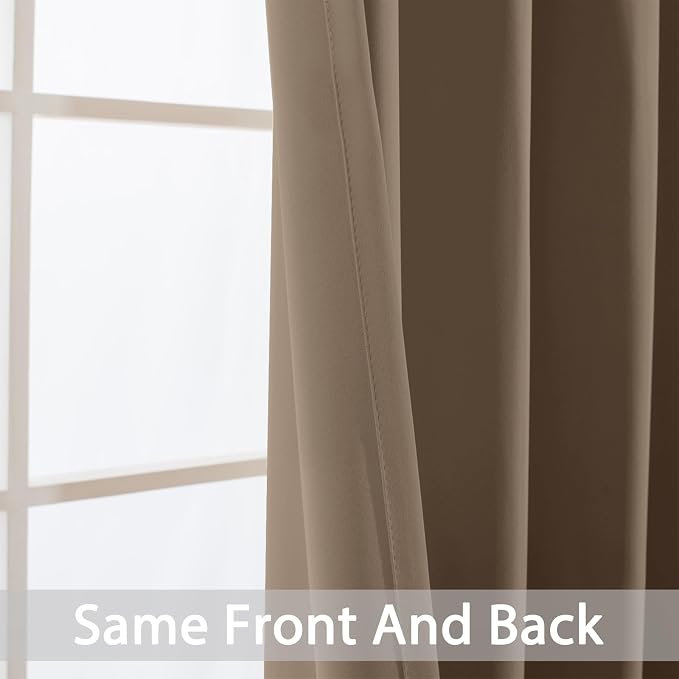Yakamok Room Darkening Curtains 52x84 inch Length Khaki-Living Room | 2 panels,grommet blackout window treatment,thermal insulated,light blocking drapes,privacy protection,bedroom dining room