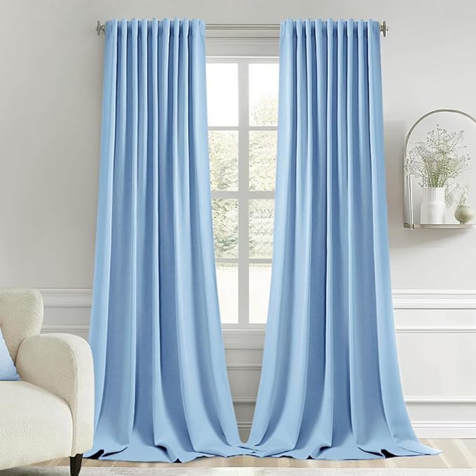 MIULEE Sky Blue Back Tab Blackout Curtains 52x108 Inch Long 2 Panels Set | Rod Pocket Pinch Pleated, Thermal Insulated, Bedroom Living Room Darkening Privacy Drapes, Extra Long Light Blocking Curtains