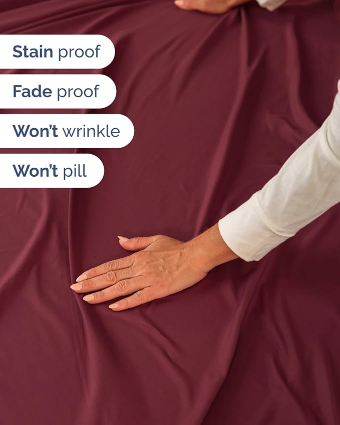 Flex Top Split Head King Sheet Set - 4 Piece Extra Deep Sheets - Burgundy | Easily Fits 18 to 24 inch Mattress, Ultra Soft, Wrinkle & Fade Free with Extra Deep Pockets, Comfy Hotel Luxury Bedding