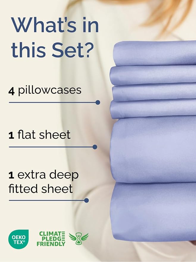 Extra Deep Cal King Sheet Set - 6 Piece Breathable & Cooling - Lavender | Hotel Luxury Bed Sheets Set, Easy & Secure Fit, Ultra-Soft, Wrinkle & Fade Free, Comfy Sheets Set with Extra Deep Pockets