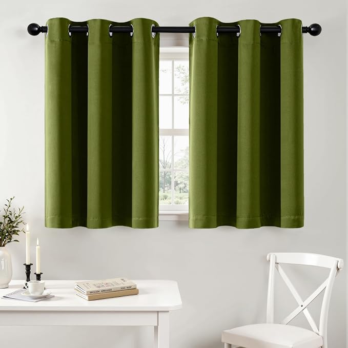MIULEE Blackout Curtains for Bedroom 2 Panel 40"x36" Long Light Olive Green | Thermal Insulated, Living Room Darkening Grommet Drapes, Noise Reducing, Light Blocking Window Treatments