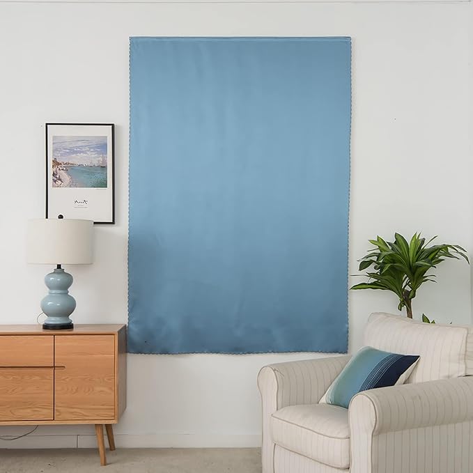 AJAZZ 100% Blackout Shades Window Cover Self Adhesive Curtains Sticky Curtain Portable Easy Open Black Out Curtains for Bedroom Living Room No Drilling (Light Blue, 35" W x 71" L 1 Panel)